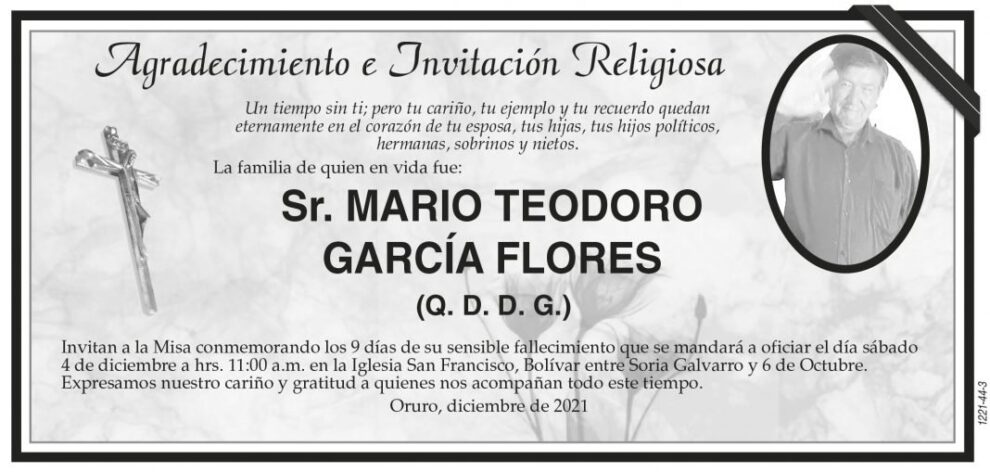 Agradecimiento e Invitación Religiosa por Mario Teodoro García Flores