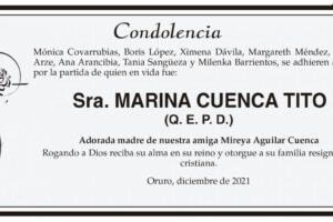 Condolencia por la partida de Marina Cuenca Tito