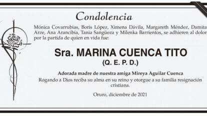 Condolencia por la partida de Marina Cuenca Tito