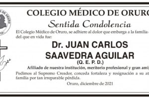 Sentida Condolencia por el Dr. Juan Carlos Saavedra Aguilar