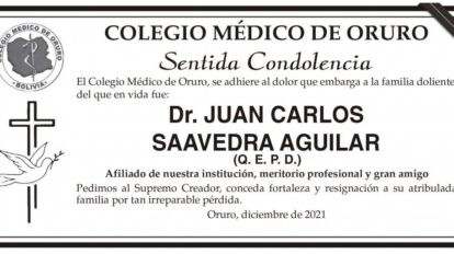 Sentida Condolencia por el Dr. Juan Carlos Saavedra Aguilar