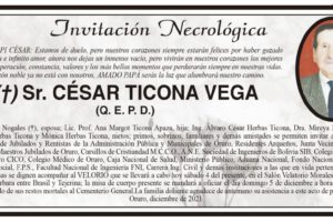 Invitación Necrológica para César Ticona Vega