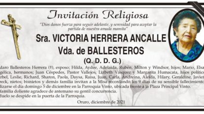 Invitación Religiosa para Victoria Herrera Ancalle