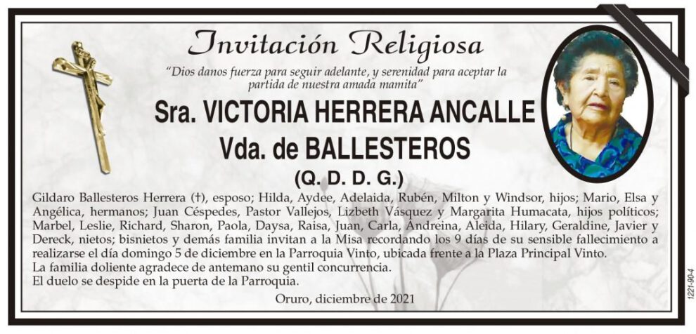 Invitación Religiosa para Victoria Herrera Ancalle
