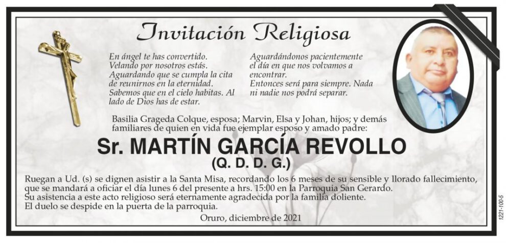 Invitación Religiosa para Martín García Revollo