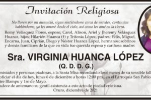 Invitación Religiosa en memoria de Virginia Huanca López