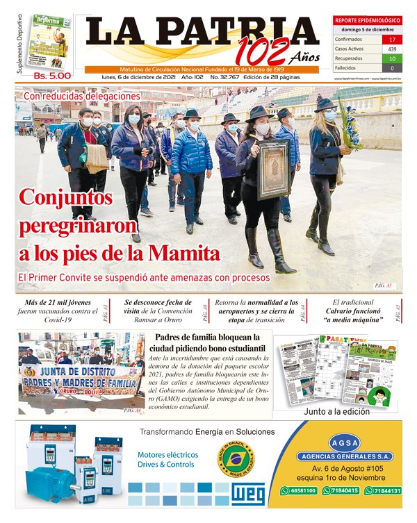 Edición impresa del periódico La Patria
