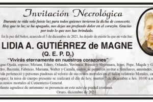 Invitación Necrológica: Lidia A. Gutiérrez de Magne