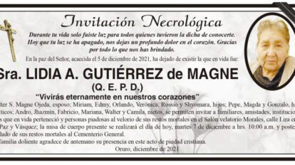Invitación Necrológica: Lidia A. Gutiérrez de Magne