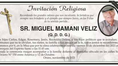Invitación Religiosa para Miguel Mamani Veliz
