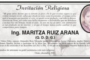 Invitación Religiosa en memoria de Ing. Maritza Ruiz Arana