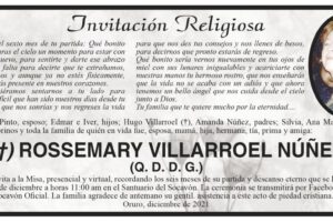 Invitación Religiosa para recordar a Rossemary Villarroel Núñez