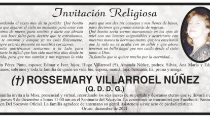 Invitación Religiosa para recordar a Rossemary Villarroel Núñez