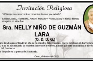 Invitación Religiosa para Nelly Niño de Guzmán Lara
