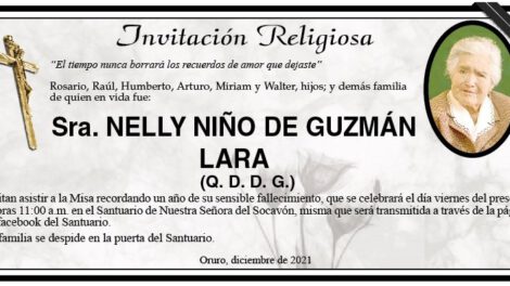 Invitación Religiosa para Nelly Niño de Guzmán Lara
