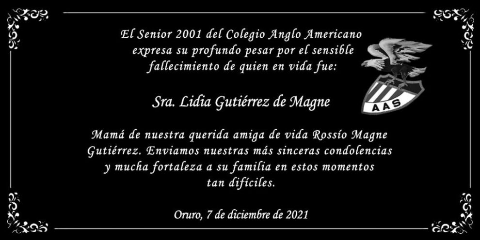 Necrológico de Lidia Gutiérrez de Magne