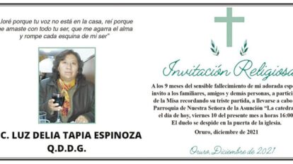 Invitación Religiosa para LIC. LUZ DELIA TAPIA ESPINOZA