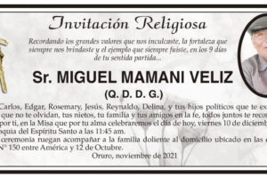 Invitación Religiosa para Miguel Mamani Veliz
