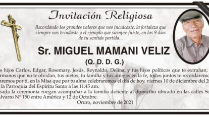 Invitación Religiosa para Miguel Mamani Veliz