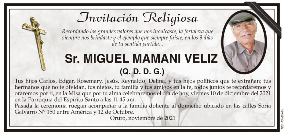 Invitación Religiosa para Miguel Mamani Veliz