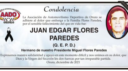 Condolencia por Juan Edgar Flores Paredes