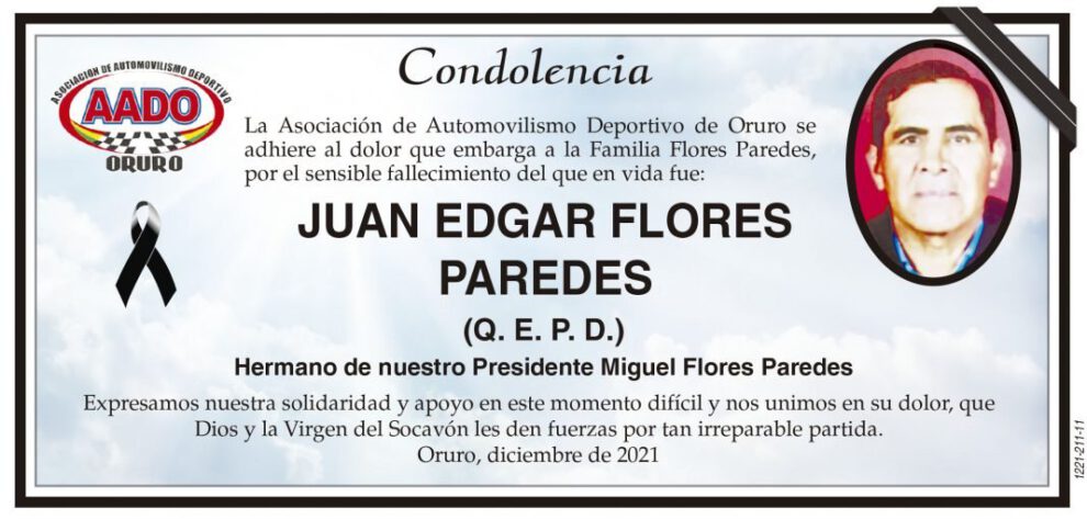Condolencia por Juan Edgar Flores Paredes