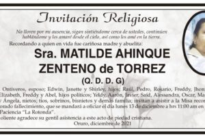 Invitación Religiosa: Matilde Ahinque Zenteno