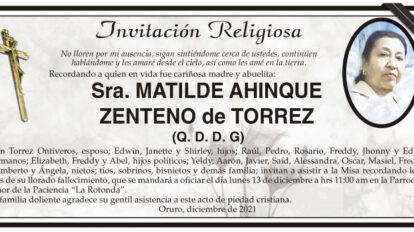 Invitación Religiosa: Matilde Ahinque Zenteno