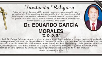 Invitación Religiosa en memoria del Dr. Eduardo García Morales