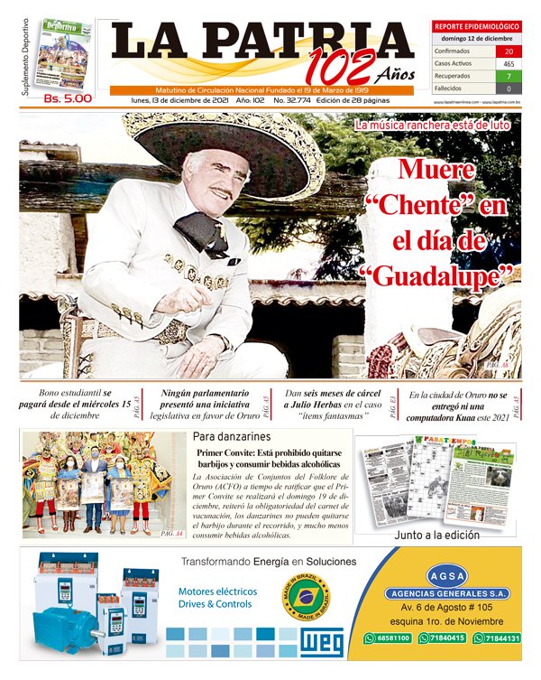 Edición impresa La Patria del 13 de diciembre de 2021