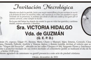 Invitación Necrológica: Sra. Victoria Hidalgo Vda. de Guzmán