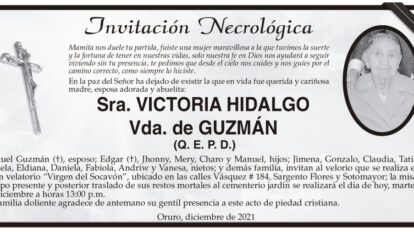 Invitación Necrológica: Sra. Victoria Hidalgo Vda. de Guzmán
