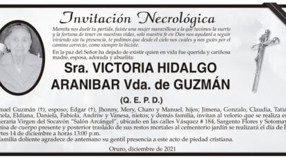 Invitación Necrológica de Victoria Hidalgo Aranibar