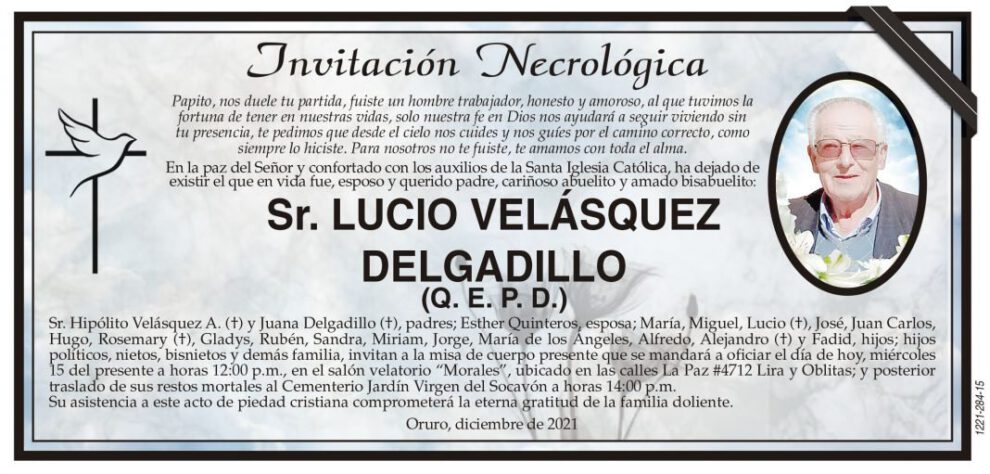 Invitación Necrológica: Lucio Velásquez Delgadillo