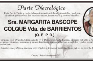 Parte Necrológico de Margarita Bascopé Colque