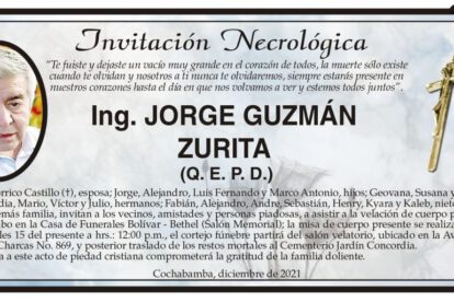 Invitación Necrológica: Ing. Jorge Guzmán Zurita
