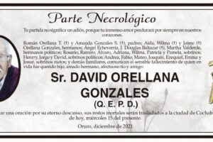 Parte Necrológico de David Orellana Gonzales