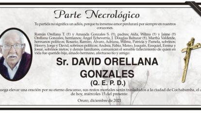 Parte Necrológico de David Orellana Gonzales