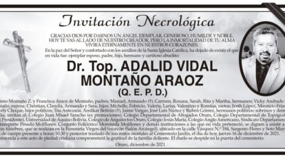 Invitación Necrológica: Dr. Adalid Vidal Montaño Araoz