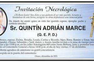 Invitación Necrológica para Quintín Adrián Marce