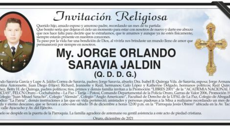 Invitación Religiosa para My. Jorge Orlando Saravia Jaldin
