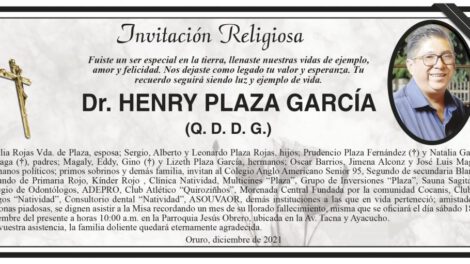 Invitación Religiosa para Dr. Henry Plaza García