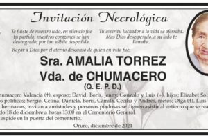 Invitación Necrológica de Amalia Torrez Vda. de Chumacero