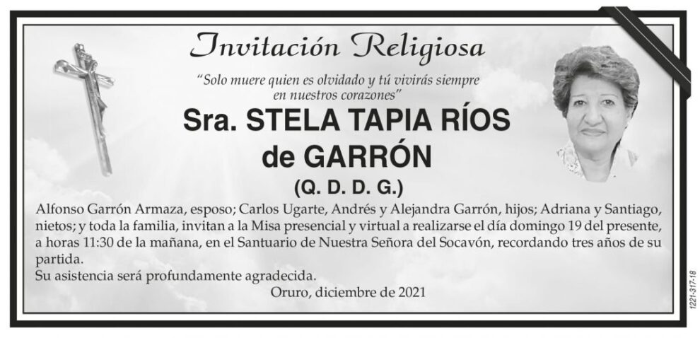Invitación Religiosa para Stela Tapia Ríos