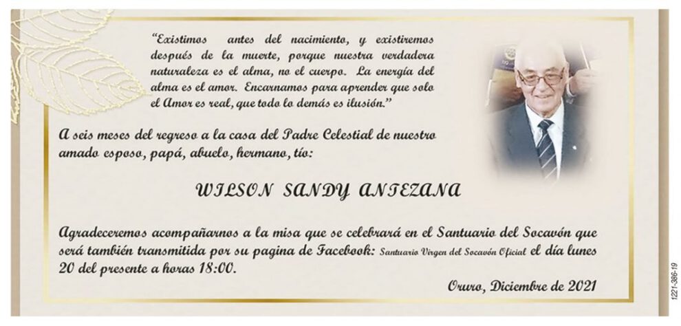 Invitación Religiosa para Wilson Sandy Antezana