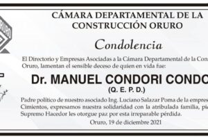 Condolencia por el fallecimiento del Dr. Manuel Condori Condori