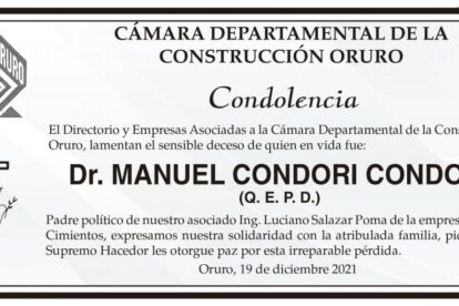 Condolencia por el fallecimiento del Dr. Manuel Condori Condori