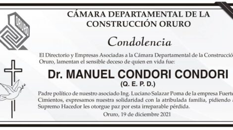 Condolencia por el fallecimiento del Dr. Manuel Condori Condori