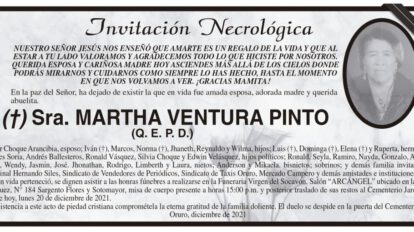 Invitación Necrológica de Martha Ventura Pinto