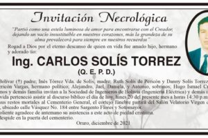 Invitación Necrológica Ing. Carlos Solís Torrez